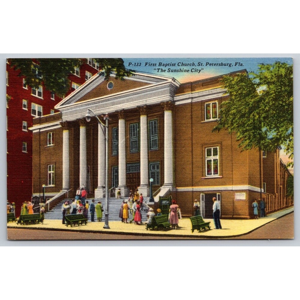 Vintage Linen Postcard First baptist Church St. Petersburg FL Tichnor Bros P-133